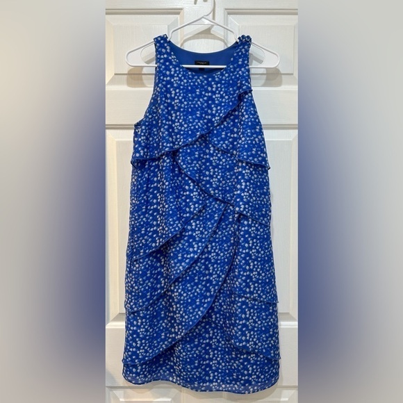 Ann Taylor Dresses & Skirts - Ann Taylor 100% Silk Tiered Dress Blue White Dotted Fully Lined Women's Size 6